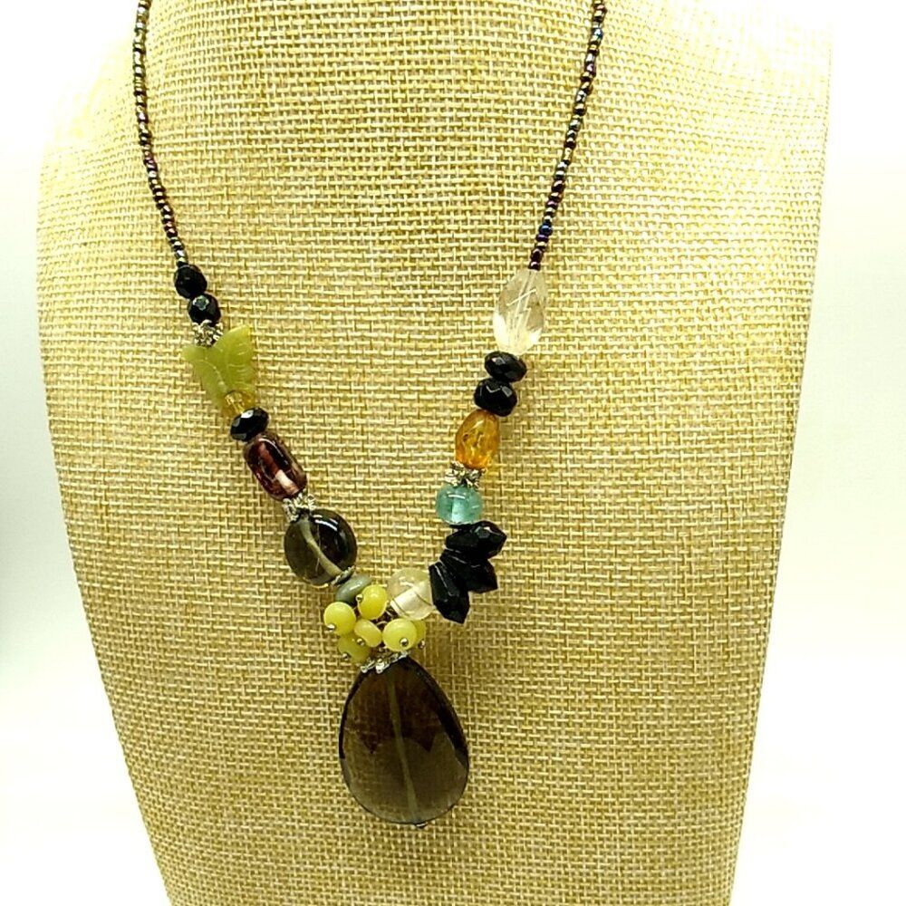 JLO Faceted Yellow Glass Teardrop Multi Color & Size Beaded Necklace Signed